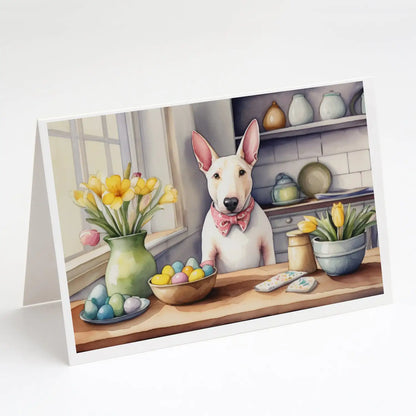 Decorating Easter English Bull Terrier Greeting Cards Pack of 8