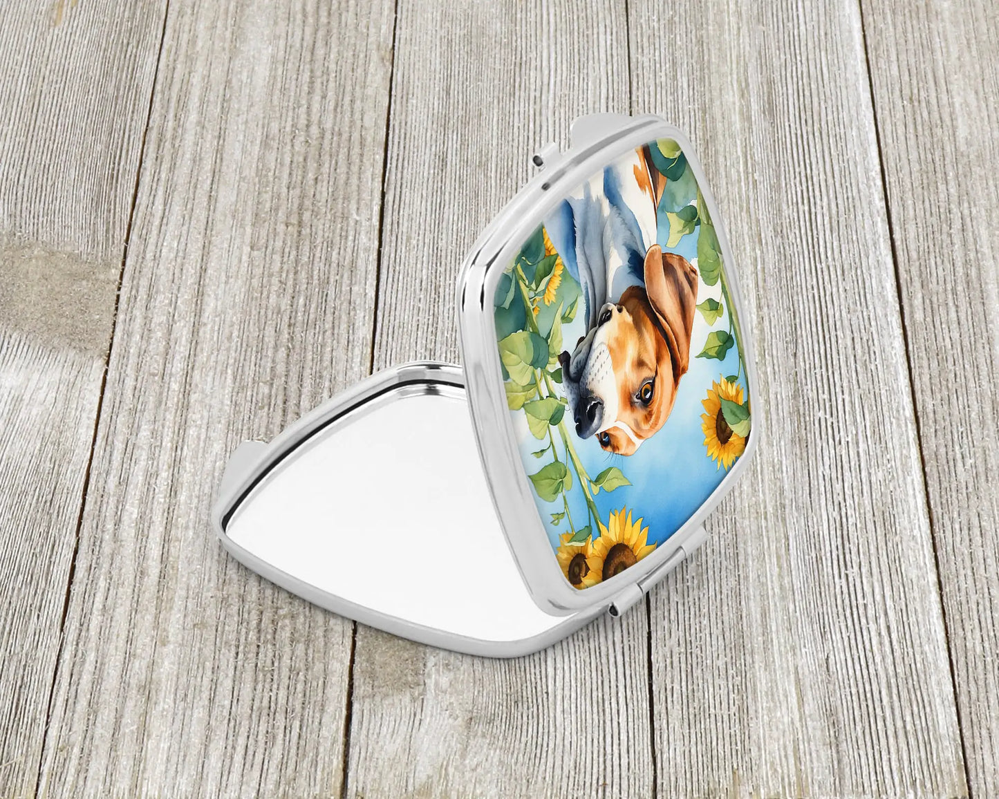 English Foxhound in Sunflowers Compact Mirror