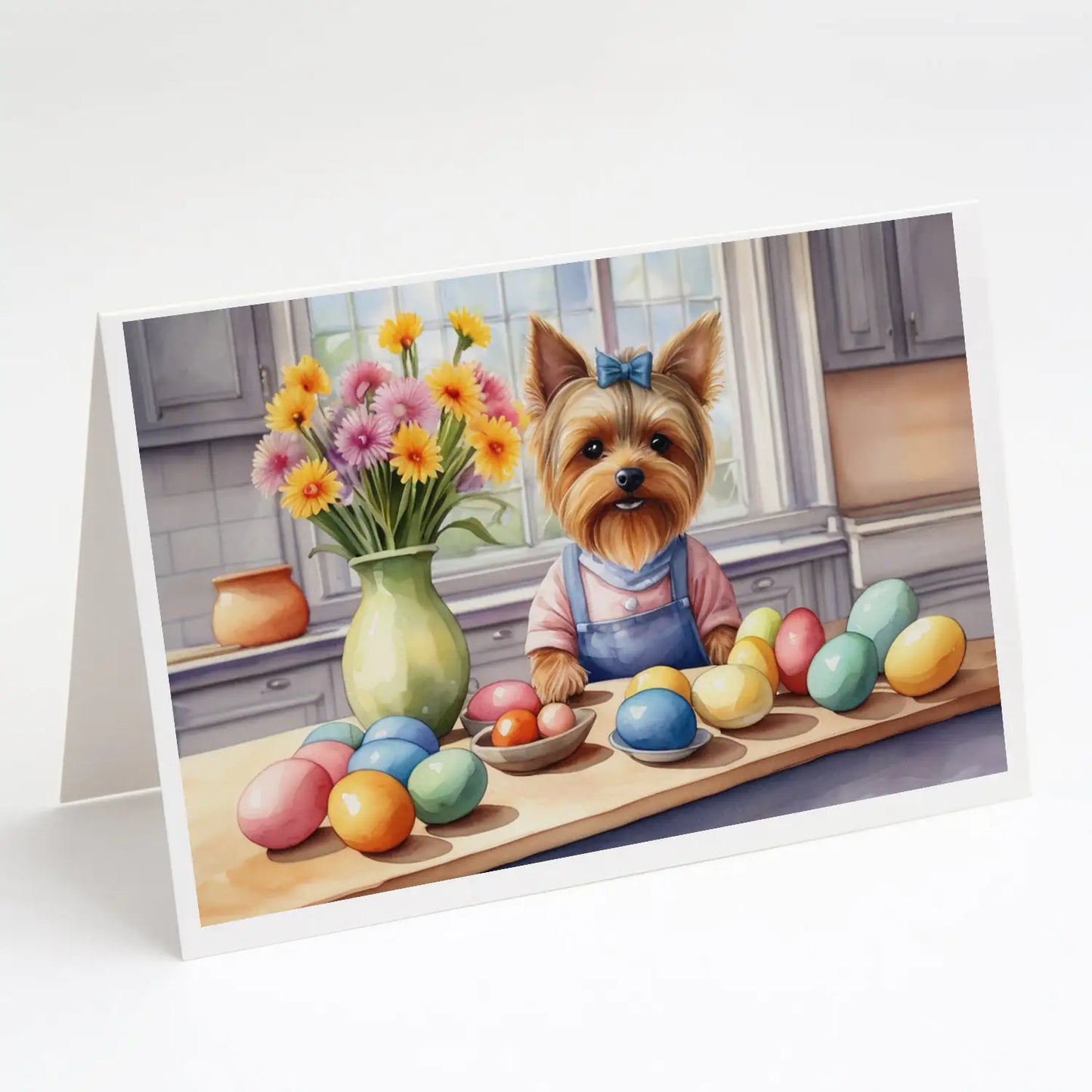 Decorating Easter Yorkshire Terrier Greeting Cards Pack of 8
