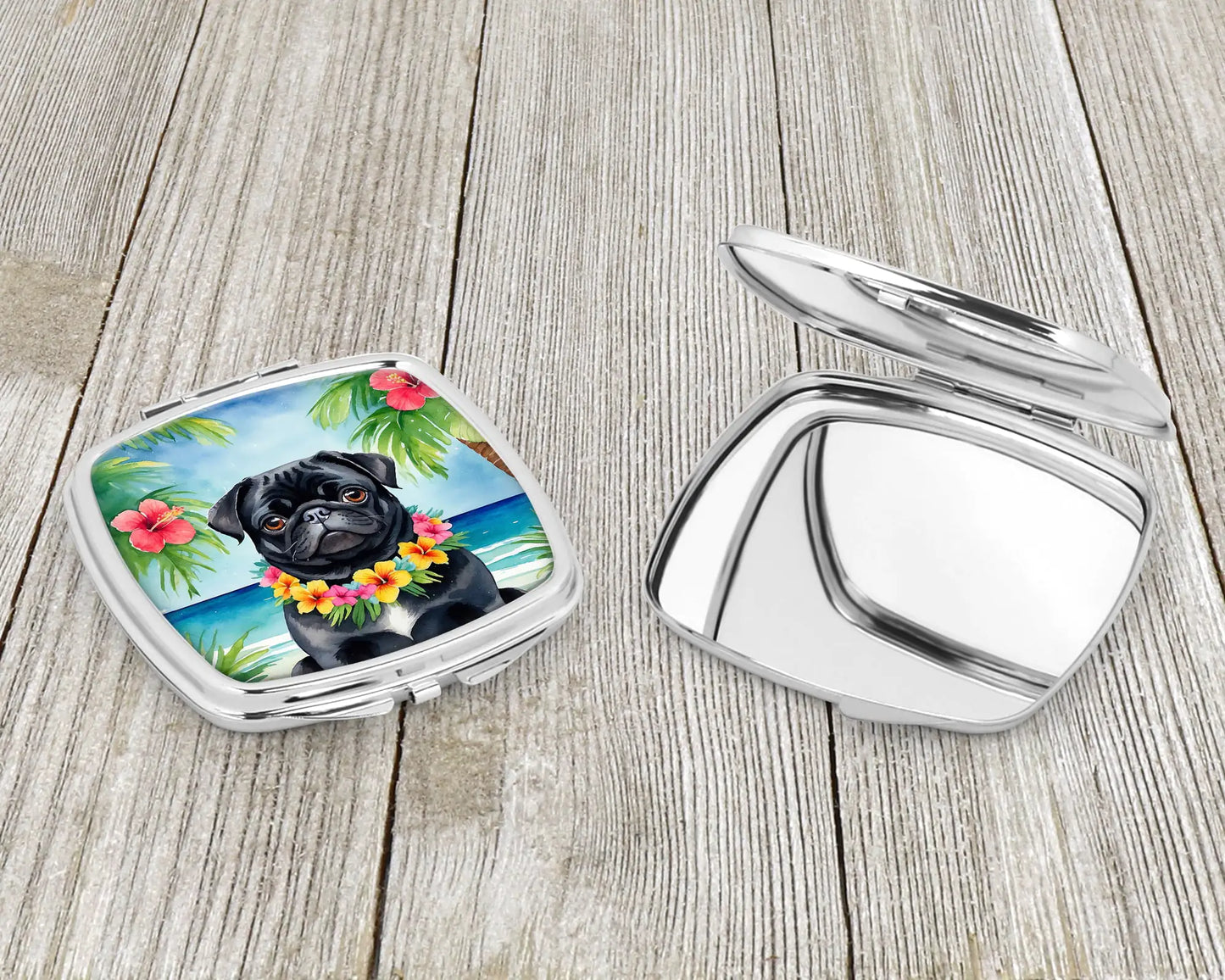 Black Pug Luau Compact Mirror