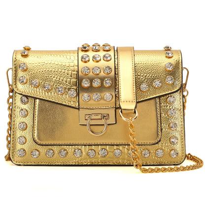 DIUY Purse Trendy Leather Shoulder Chain Crossbody Bags Vintage Crocodile Print Satchel Handbag for Women Golden