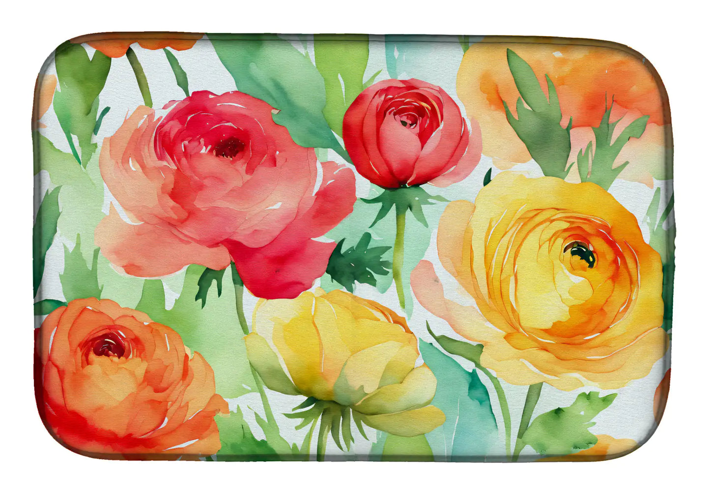 Ranunculus in Watercolor Dish Drying Mat