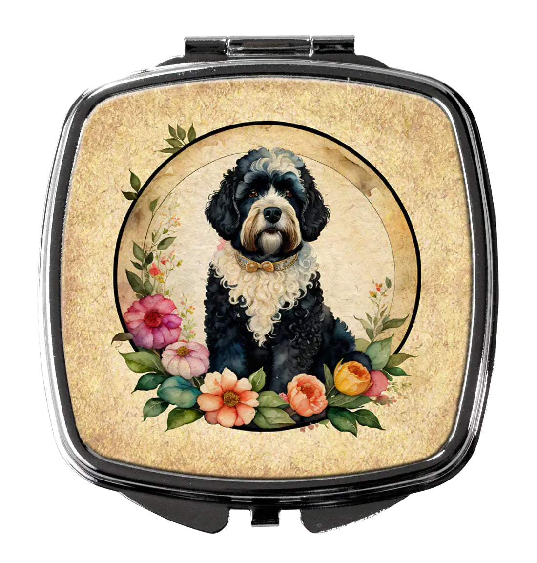 Portuguese Water Dog and Flowers Compact Mirror