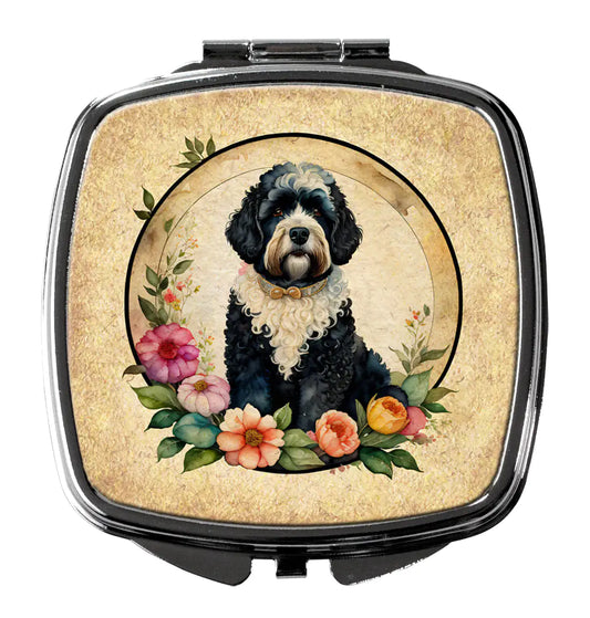 Portuguese Water Dog and Flowers Compact Mirror