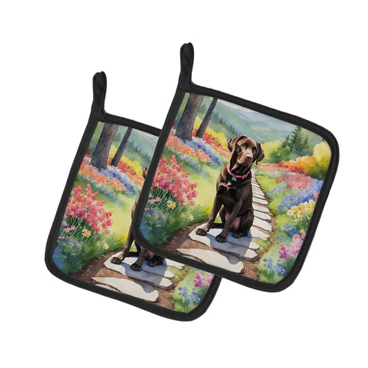 Labrador Retriever Spring Path Pair of Pot Holders