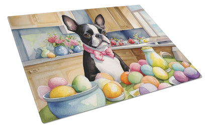 Decorating Easter Boston Terrier Glass Cutting Board