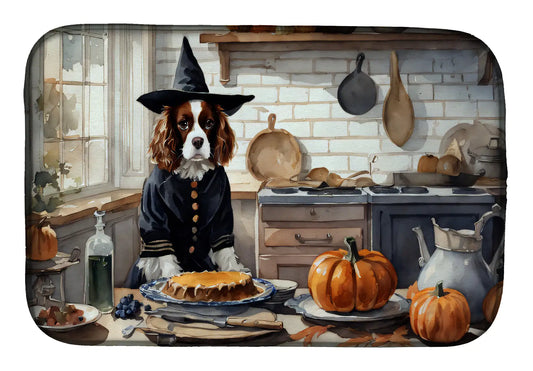 Cavalier Spaniel Fall Kitchen Pumpkins Dish Drying Mat