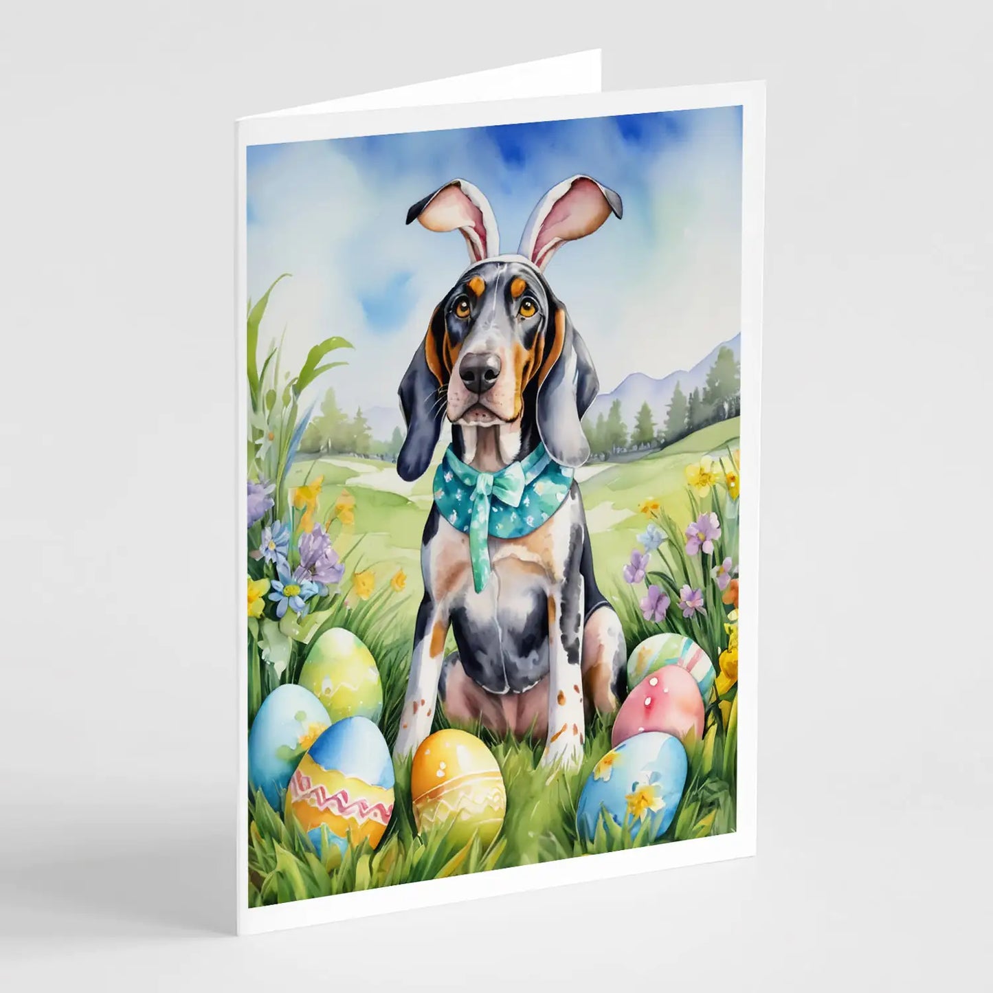 Bluetick Coonhound Easter Egg Hunt Greeting Cards Pack of 8