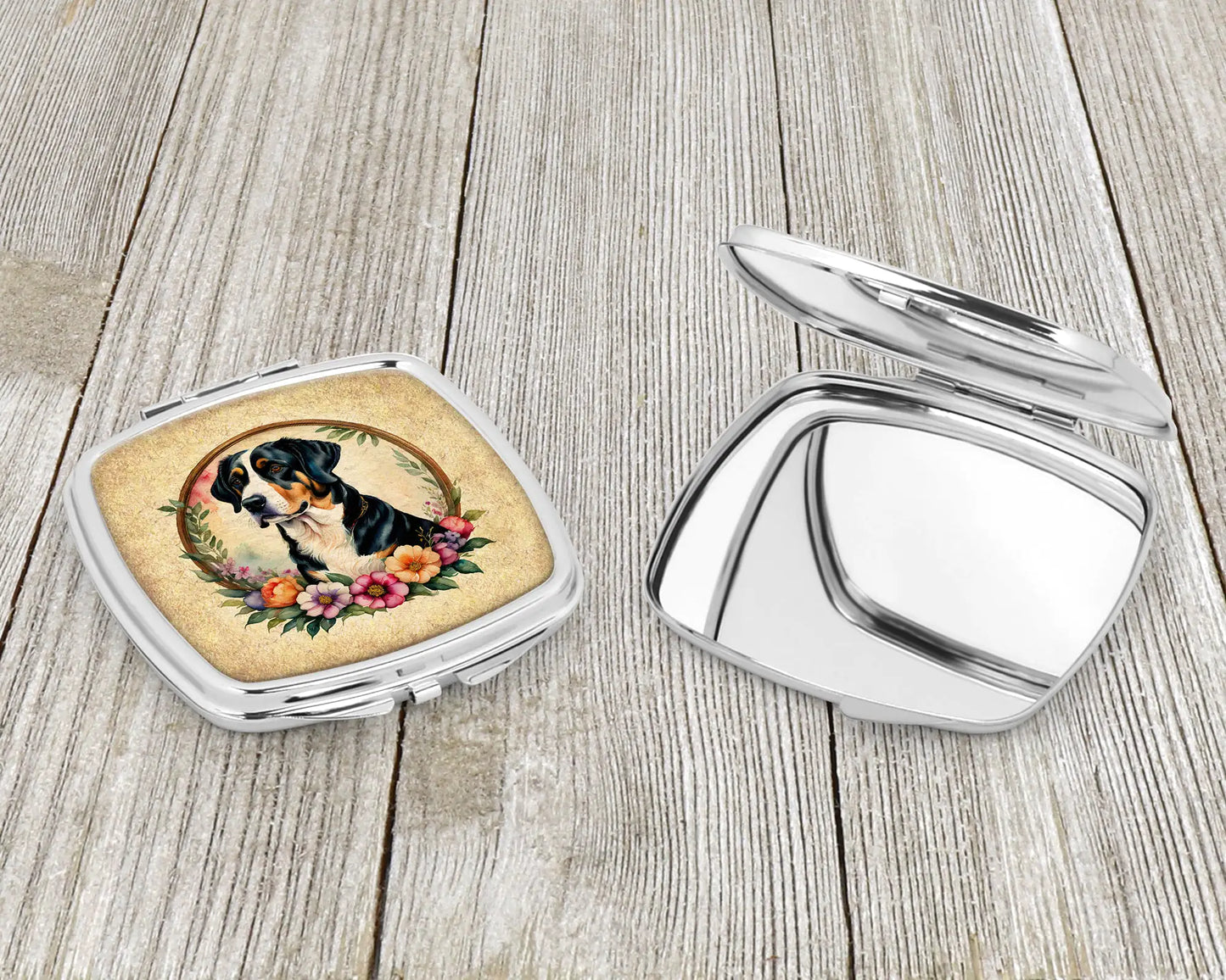 Greater Swiss Mountain Dog and Flowers Compact Mirror