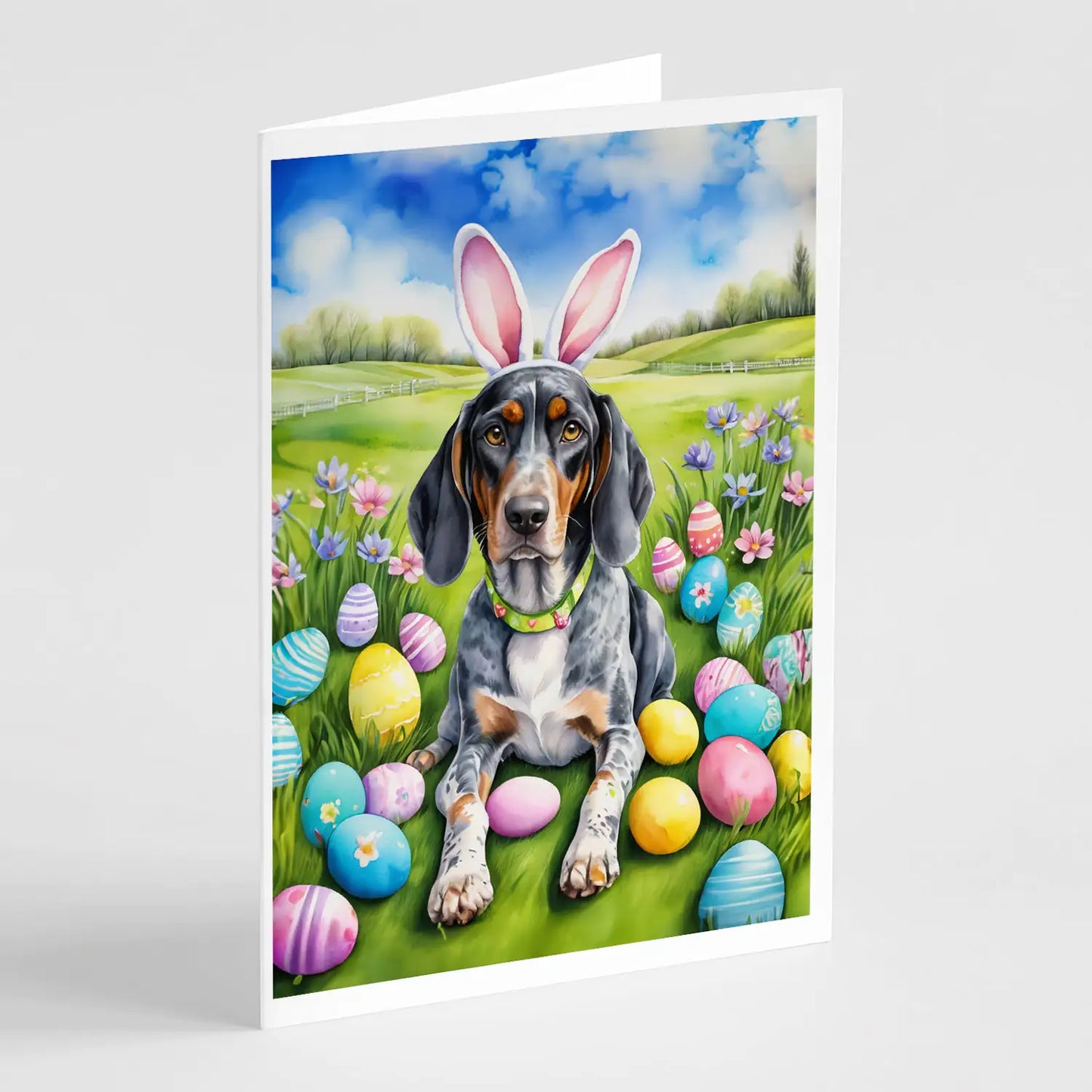Bluetick Coonhound Easter Egg Hunt Greeting Cards Pack of 8