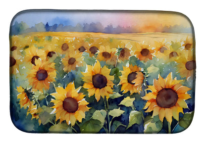 Sunflowers in Watercolor Dish Drying Mat