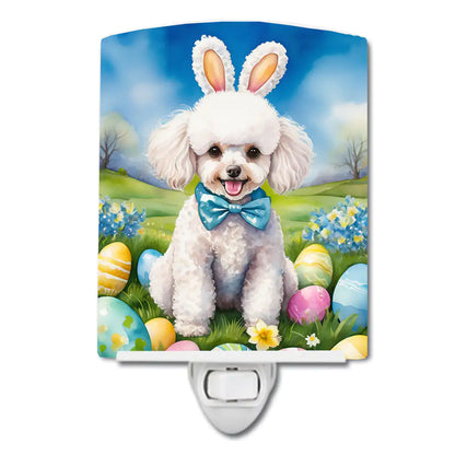 White Poodle Easter Egg Hunt Ceramic Night Light