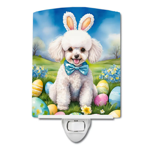 White Poodle Easter Egg Hunt Ceramic Night Light