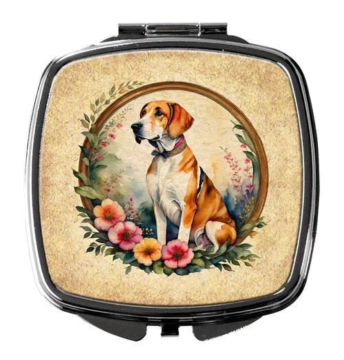 English Foxhound and Flowers Compact Mirror