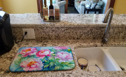 Peonies in Watercolor Dish Drying Mat
