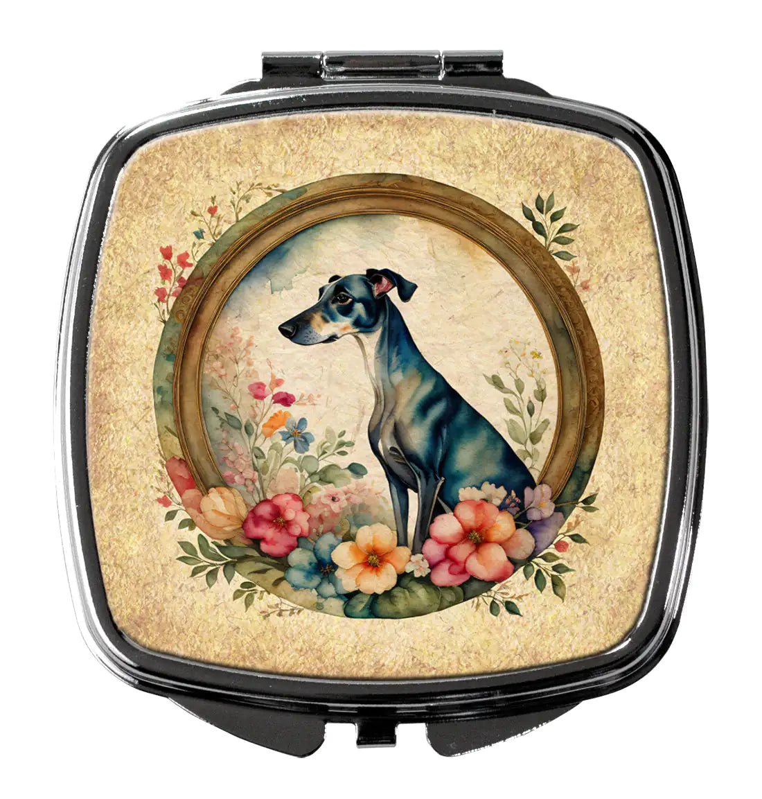Greyhound and Flowers Compact Mirror