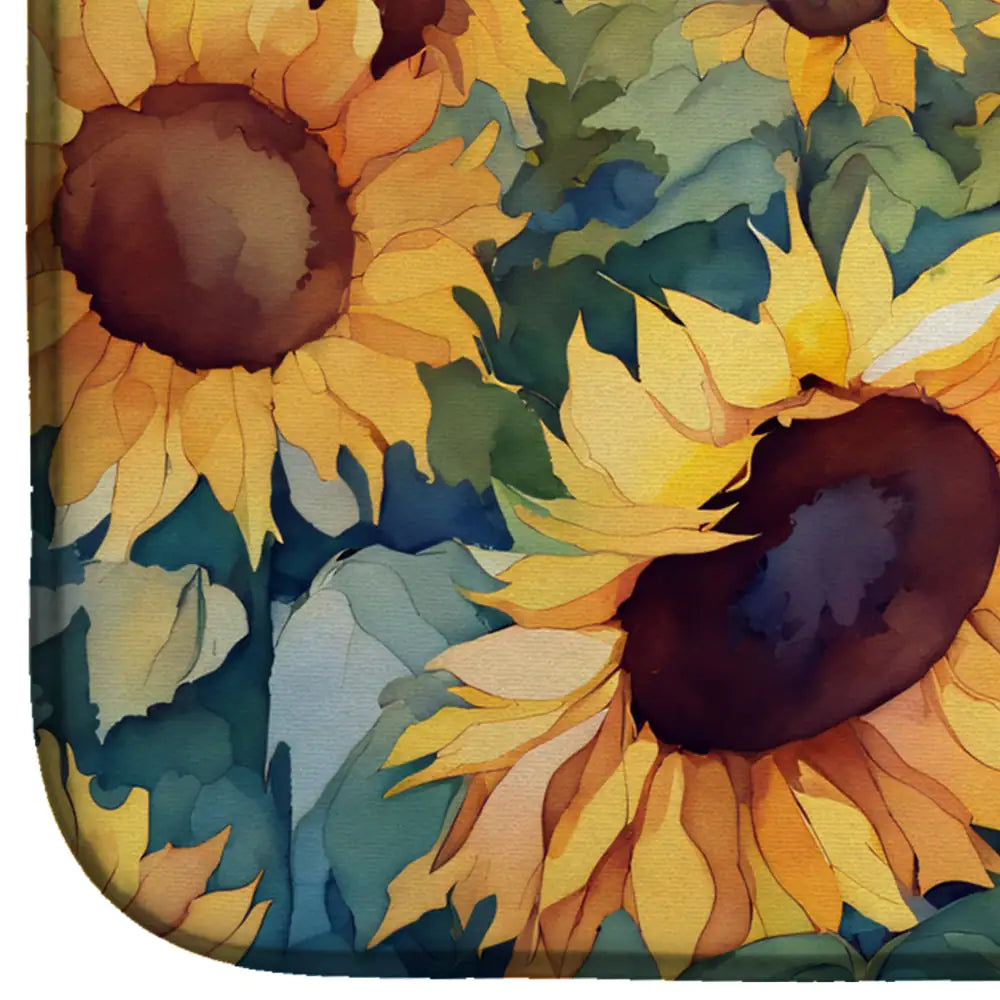 Kansas Sunflowers in Watercolor Dish Drying Mat