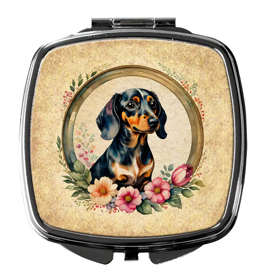 Dachshund and Flowers Compact Mirror