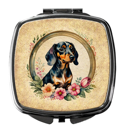 Dachshund and Flowers Compact Mirror