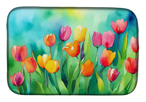 Tulips in Watercolor Dish Drying Mat