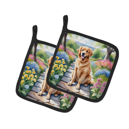 Golden Retriever Spring Path Pair of Pot Holders