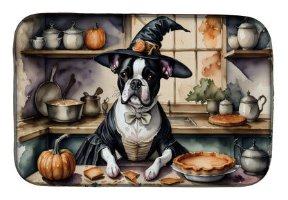 Boston Terrier Fall Kitchen Pumpkins Dish Drying Mat