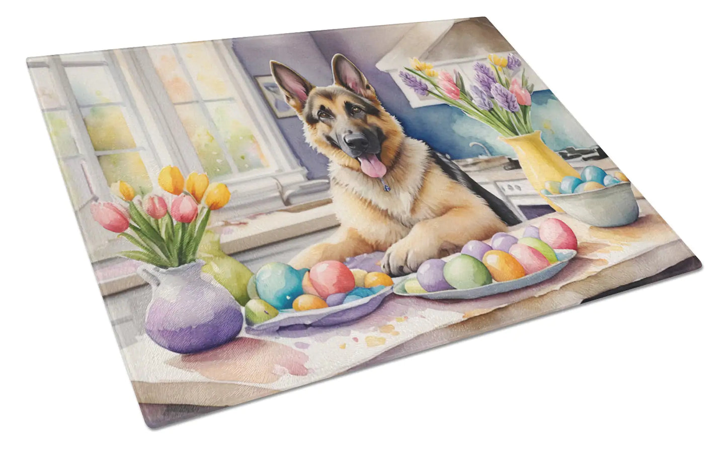 Decorating Easter German Shepherd Glass Cutting Board