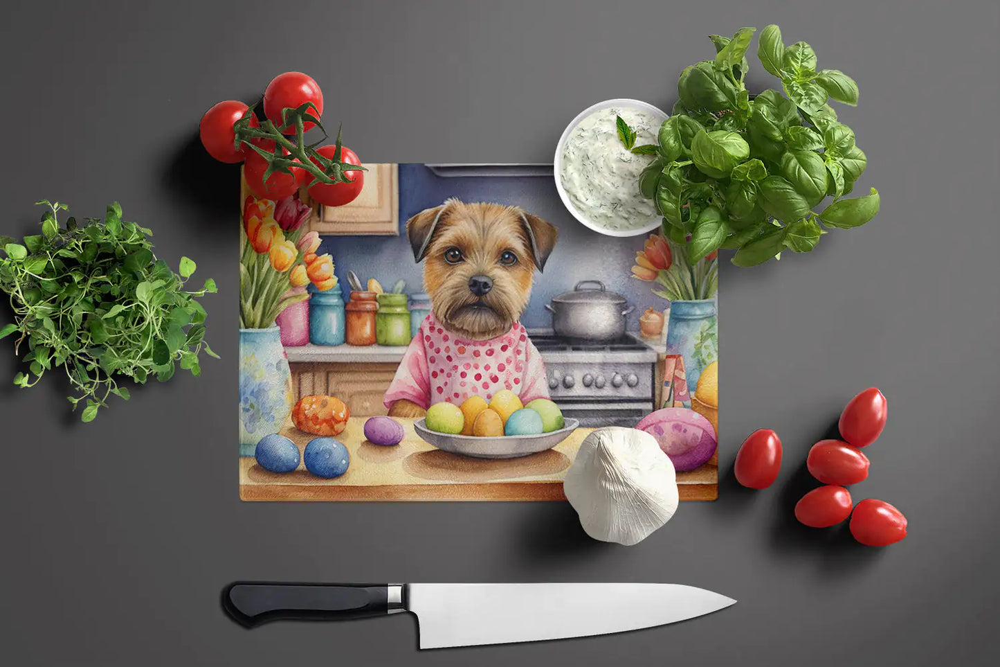 Decorating Easter Border Terrier Glass Cutting Board