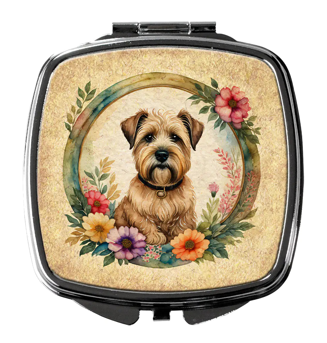 Wheaten Terrier and Flowers Compact Mirror