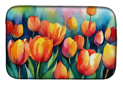 Tulips in Watercolor Dish Drying Mat