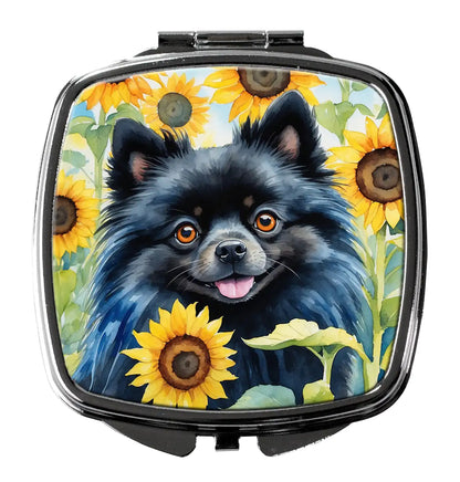 Pomeranian in Sunflowers Compact Mirror