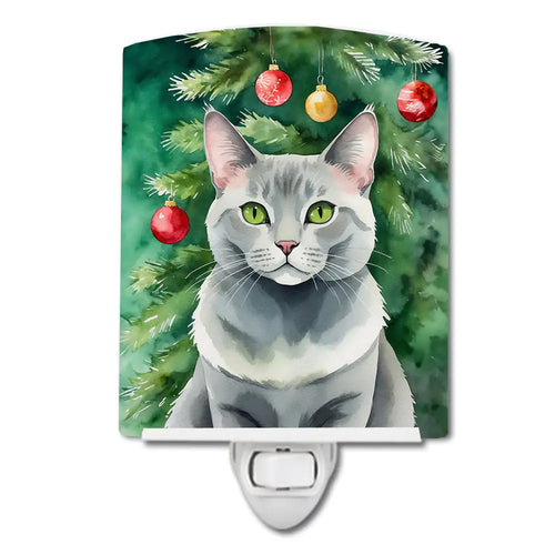 Korat Cat By the Christmas Tree Ceramic Night Light