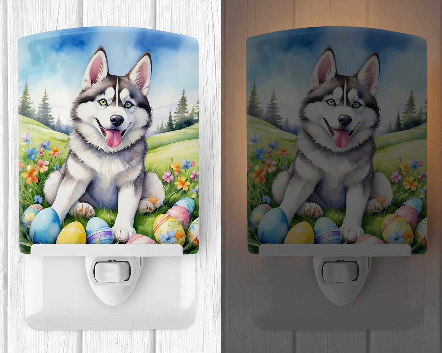 Siberian Husky Easter Egg Hunt Ceramic Night Light