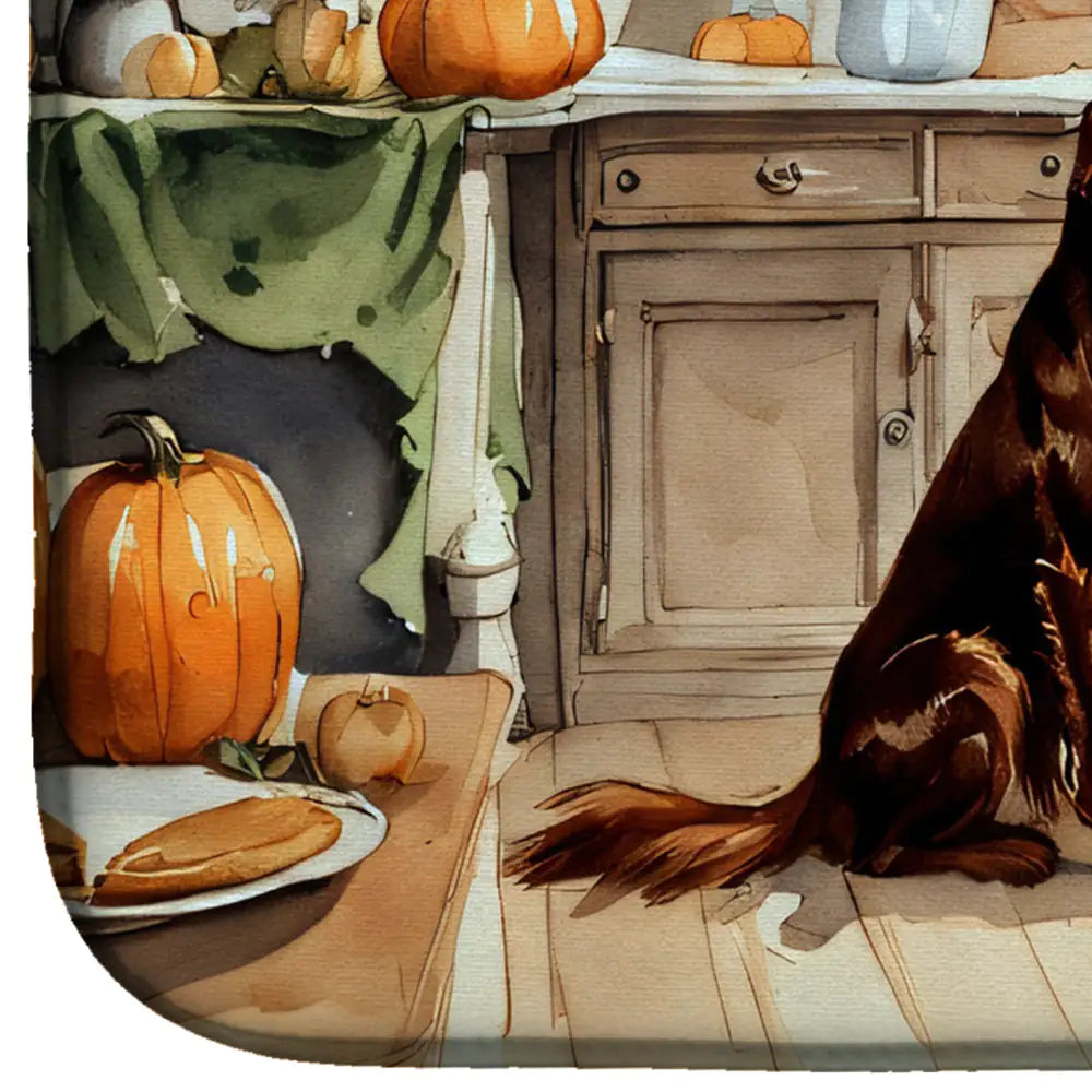 Irish Setter Fall Kitchen Pumpkins Dish Drying Mat