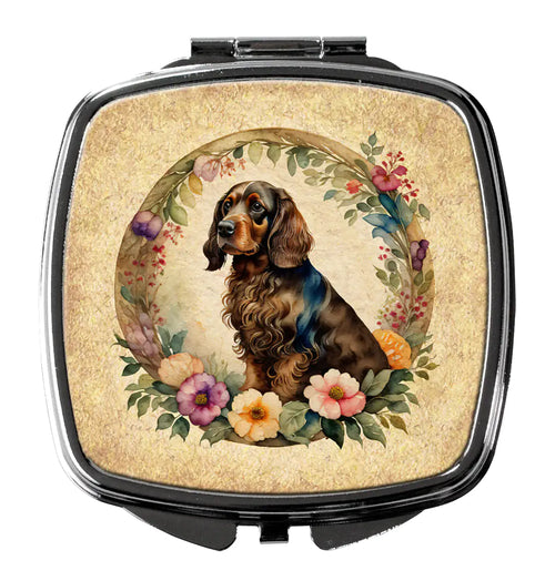 Field Spaniel and Flowers Compact Mirror