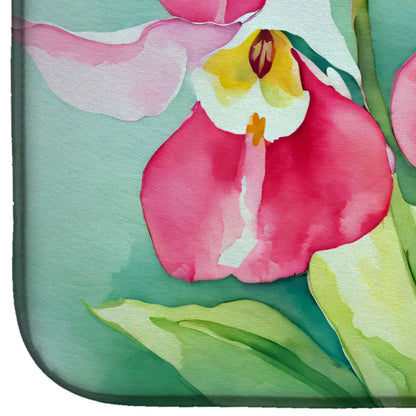 Minnesota Pink and White Lady s Slippers in Watercolor Dish Drying Mat