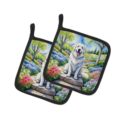 Great Pyrenees Spring Path Pair of Pot Holders
