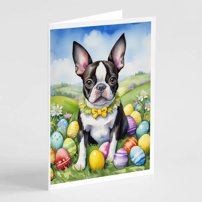 Boston Terrier Easter Egg Hunt Greeting Cards Pack of 8