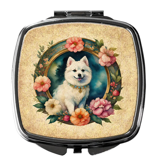 Japanese Spitz and Flowers Compact Mirror
