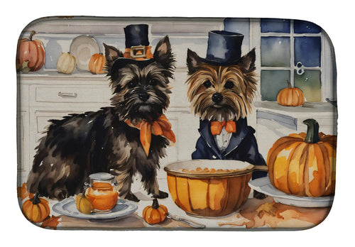Cairn Terrier Fall Kitchen Pumpkins Dish Drying Mat