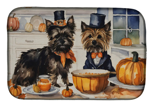 Cairn Terrier Fall Kitchen Pumpkins Dish Drying Mat