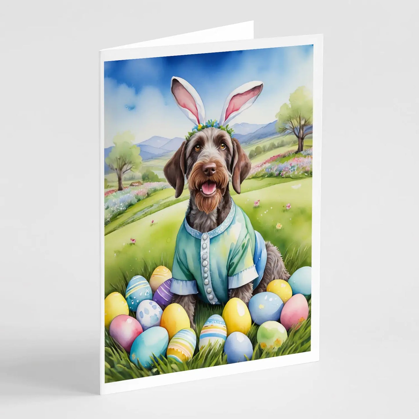German Wirehaired Pointer Easter Egg Hunt Greeting Cards Pack of 8