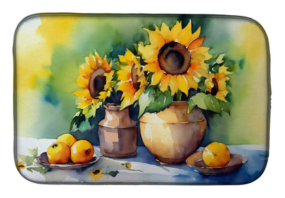 Sunflowers in Watercolor Dish Drying Mat