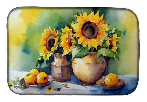 Sunflowers in Watercolor Dish Drying Mat
