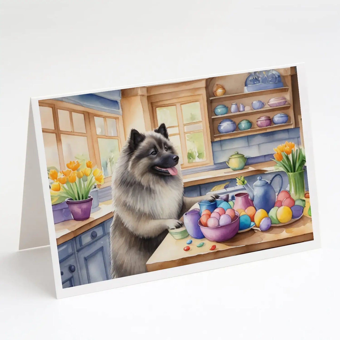 Decorating Easter Keeshond Greeting Cards Pack of 8