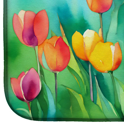 Tulips in Watercolor Dish Drying Mat