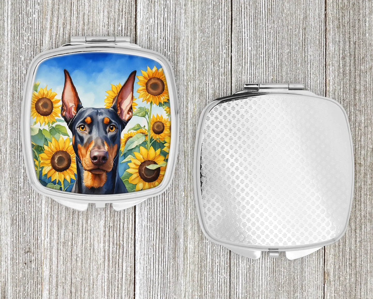 Doberman Pinscher in Sunflowers Compact Mirror