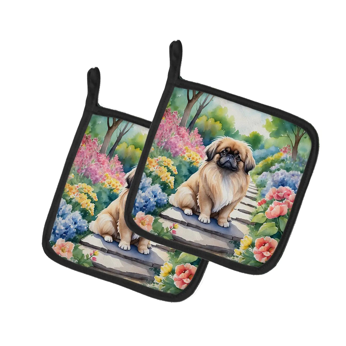 Pekingese Spring Path Pair of Pot Holders