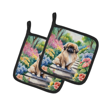 Pekingese Spring Path Pair of Pot Holders