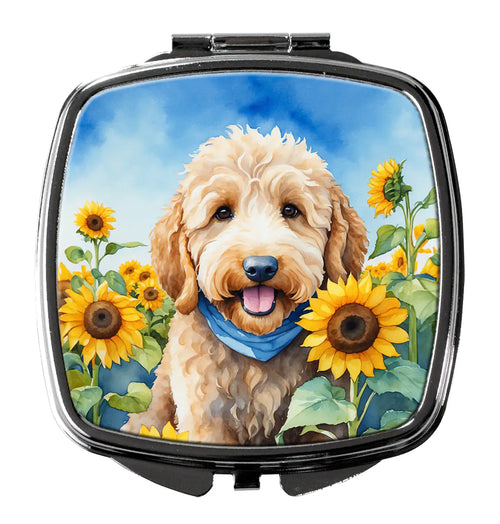 Goldendoodle in Sunflowers Compact Mirror